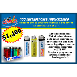 Encendedor Tokai blanco o de color impreso a dos tintas en una cara.