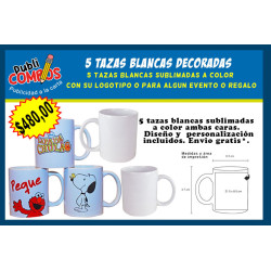 10 tazas blancas decoradas a color ambas caras.