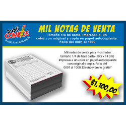 Mil notas de venta para mostrador tamaño cuarto de carta.