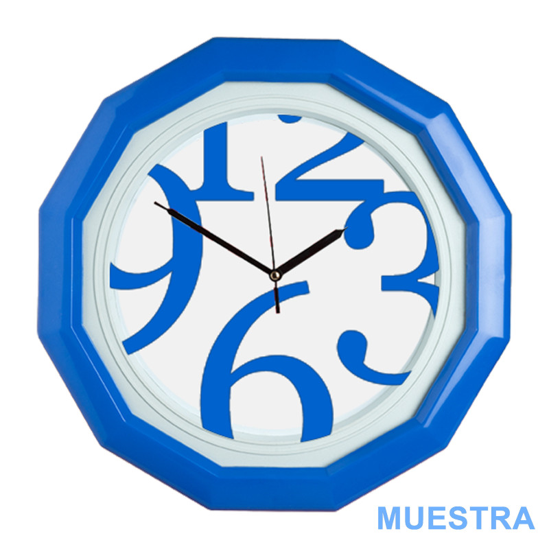 Reloj de pared publicitario modelo Sandy impreso a color en la carátula.