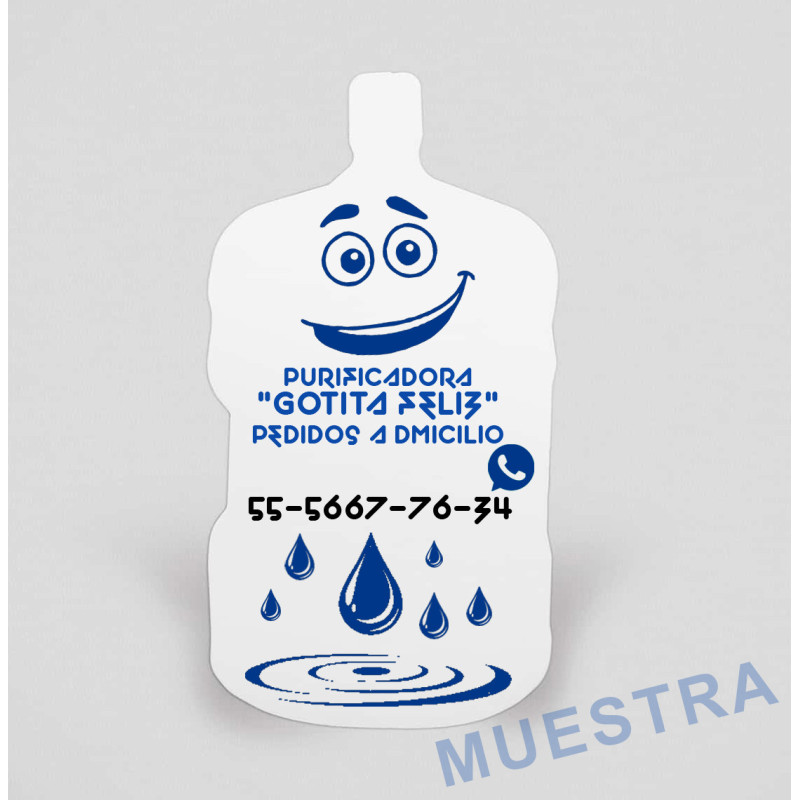 Imánes publicitarios en forma de garrafón impresos a dos tintas en serigrafía.