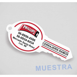 Imanes publicitarios en forma de llave con su logotipo o marca medidas 4x9 cm. Acabado blanco mate.