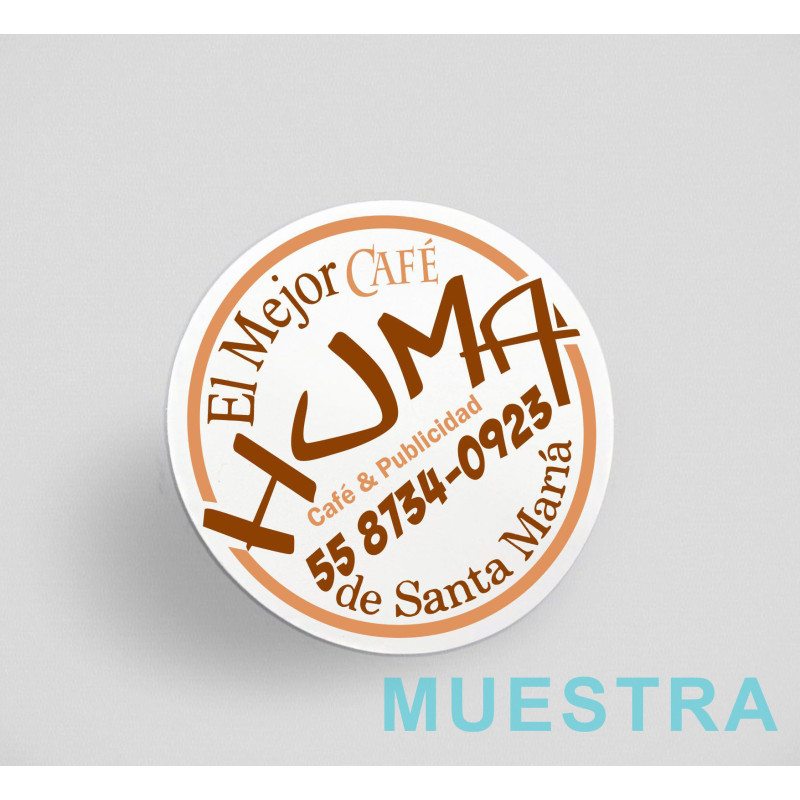 Imán publicitario en forma de círculo impreso a dos tintas en serigrafía.