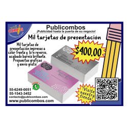 Mil tarjetas de presentación impresas a color frente y b/n reveso.